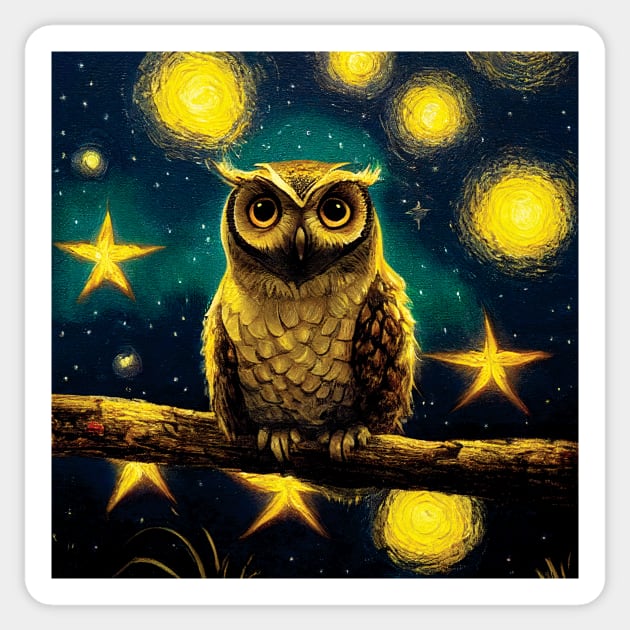 Story book Owl with Stars at Night Sticker by Geminiartstudio